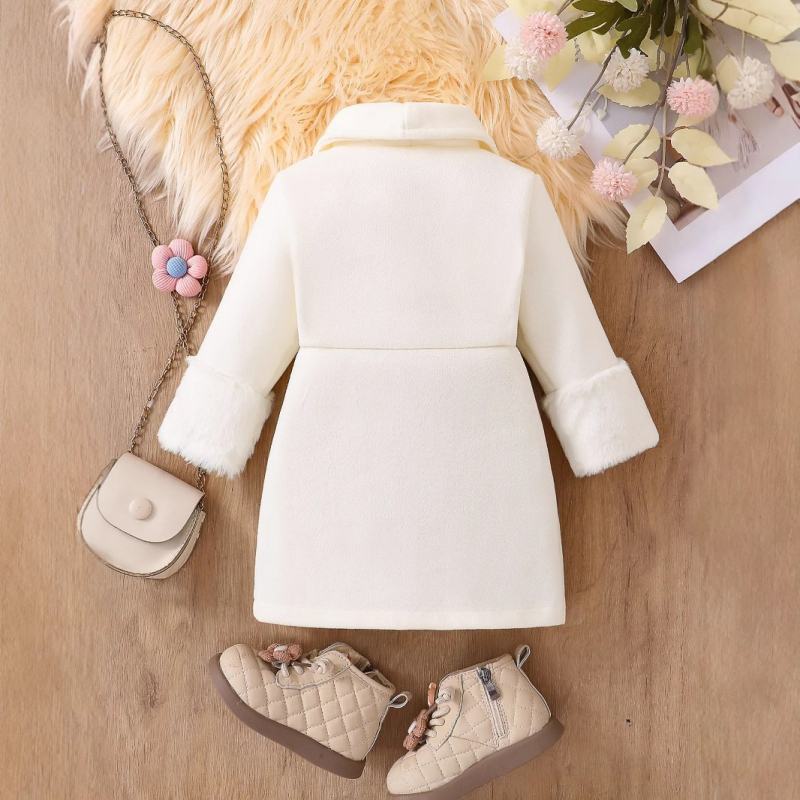 „Lazada“ tarpvalstybinis karšto pardavimo žieminis šiltas vilnonis paltas kūdikiams mergaitėms, vienspalvis, su vilnos pamušalu, sustorintas vidutinio ilgio paltas.