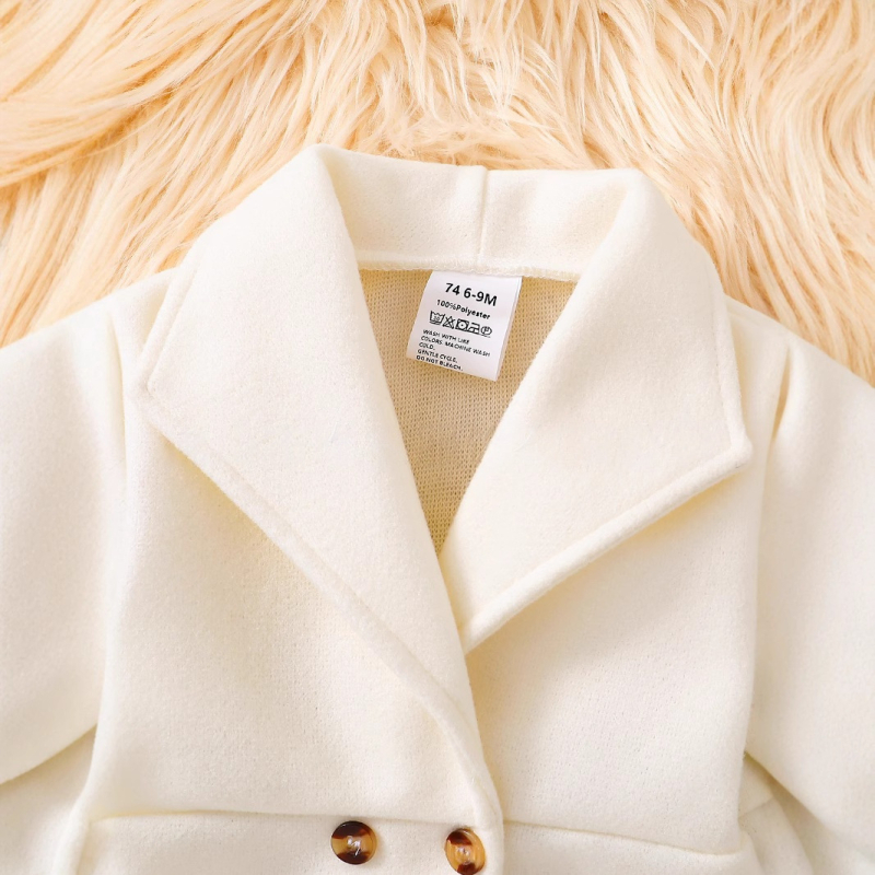 „Lazada“ tarpvalstybinis karšto pardavimo žieminis šiltas vilnonis paltas kūdikiams mergaitėms, vienspalvis, su vilnos pamušalu, sustorintas vidutinio ilgio paltas.