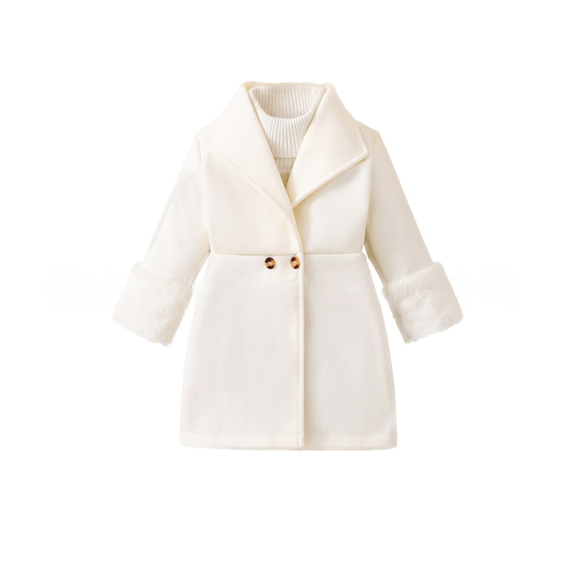 „Lazada“ tarpvalstybinis karšto pardavimo žieminis šiltas vilnonis paltas kūdikiams mergaitėms, vienspalvis, su vilnos pamušalu, sustorintas vidutinio ilgio paltas.