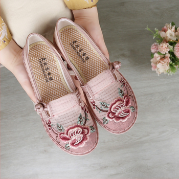 Dámske letné ľadovo hodvábne sieťované topánky z pekinskej látky s mäkkou podrážkou, pohodlné, protišmykové topánky pre stredný a starší vek, vyšívané sieťované topánky