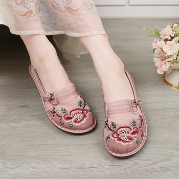 Dámske letné ľadovo hodvábne sieťované topánky z pekinskej látky s mäkkou podrážkou, pohodlné, protišmykové topánky pre stredný a starší vek, vyšívané sieťované topánky