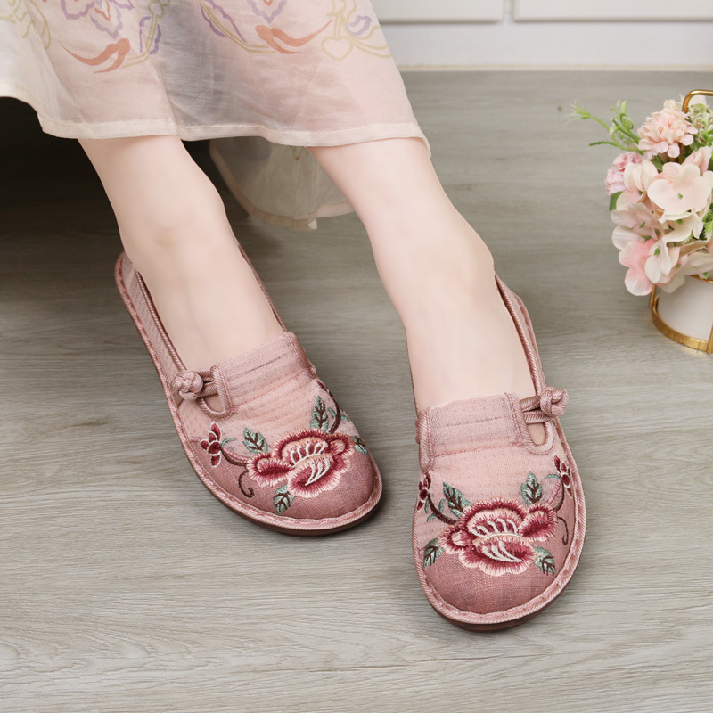 Dámske letné ľadovo hodvábne sieťované topánky z pekinskej látky s mäkkou podrážkou, pohodlné, protišmykové topánky pre stredný a starší vek, vyšívané sieťované topánky