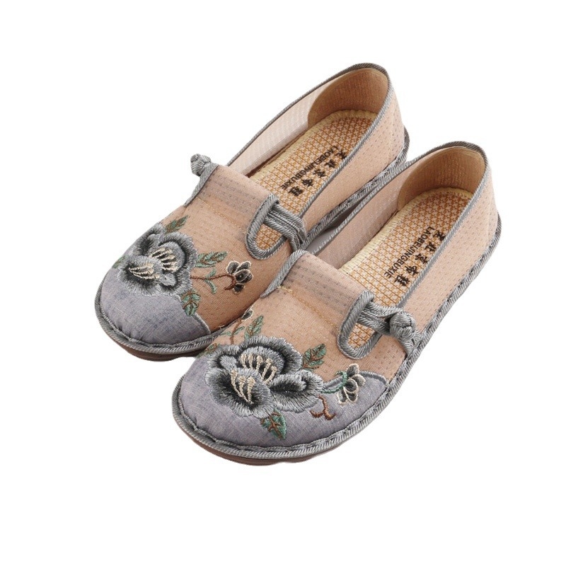 Dámske letné ľadovo hodvábne sieťované topánky z pekinskej látky s mäkkou podrážkou, pohodlné, protišmykové topánky pre stredný a starší vek, vyšívané sieťované topánky