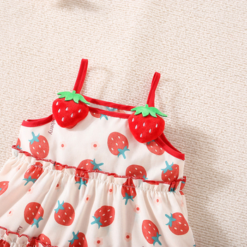Letné nové dievčenské trojrozmerné jahodové lasagne šaty
