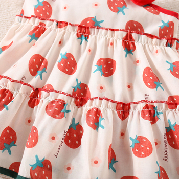 Letné nové dievčenské trojrozmerné jahodové lasagne šaty