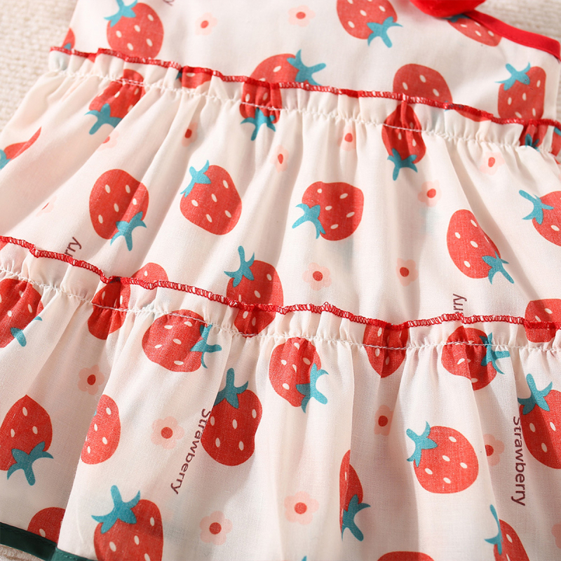 Letné nové dievčenské trojrozmerné jahodové lasagne šaty