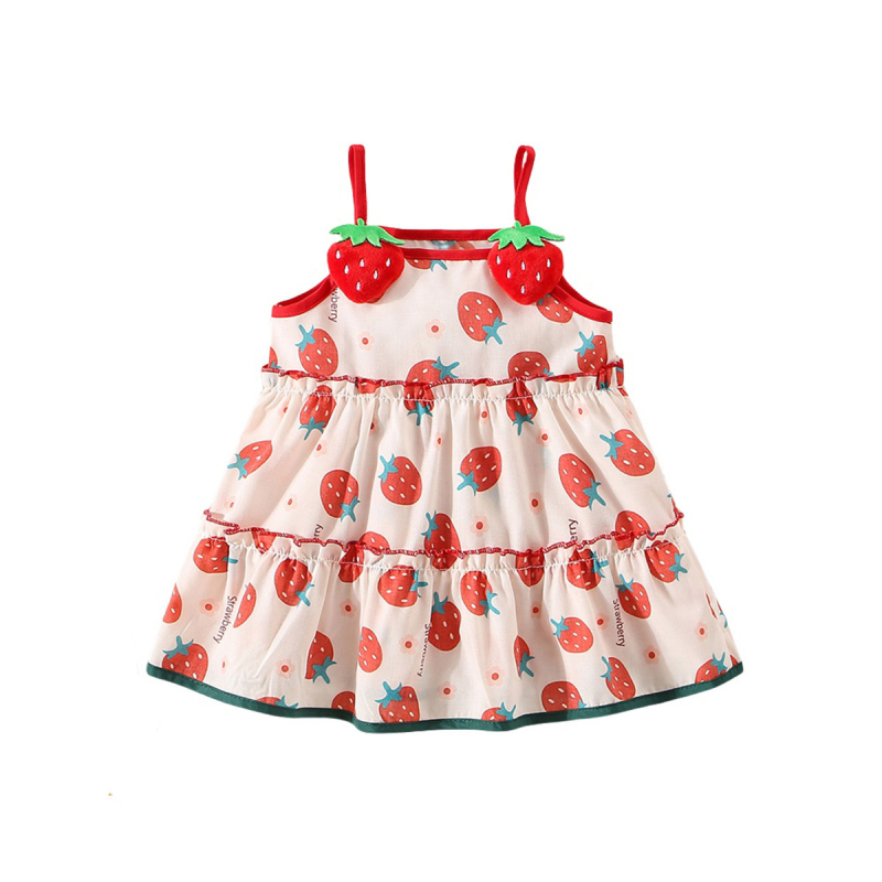 Letné nové dievčenské trojrozmerné jahodové lasagne šaty