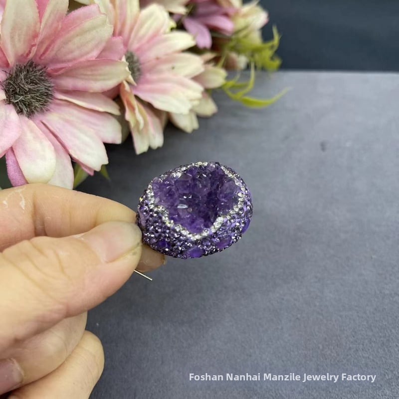 Уругвайски аметист TikTok на живо най-продаваните обеци с дъно от змийска кожа, висококачествени винтидж бижута с естествен камък