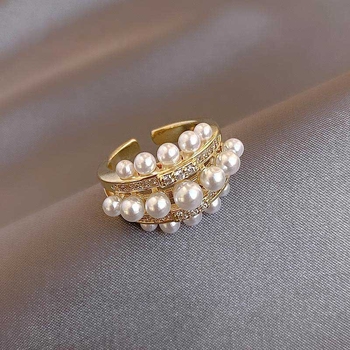 Ευρωπαϊκή και αμερικανική μόδα ευέλικτο δαχτυλίδι με μαργαριτάρια, γυναικεία προσωπικότητα, niche design, προηγμένο ψυχρό στυλ, ανοιχτό δαχτυλίδι