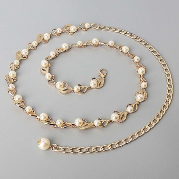 Pērļu jostas sieviešu svārki Dienvidkorejai, viss atbilstošs salds dekoratīvs plāns vidukļa ķēdes metāla ķēdes džemperis kleitas aksesuāri