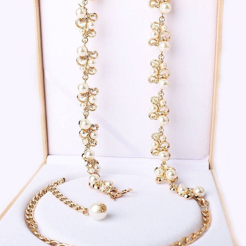 Pērļu jostas sieviešu svārki Dienvidkorejai, viss atbilstošs salds dekoratīvs plāns vidukļa ķēdes metāla ķēdes džemperis kleitas aksesuāri