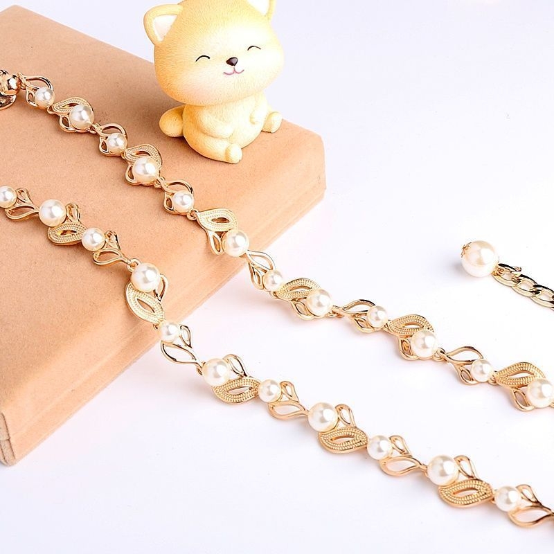 Pērļu jostas sieviešu svārki Dienvidkorejai, viss atbilstošs salds dekoratīvs plāns vidukļa ķēdes metāla ķēdes džemperis kleitas aksesuāri