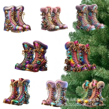 Трансгранични нови 16 броя коледни креативни пънк цветни ботуши за дома дървена декорация за парти висулка