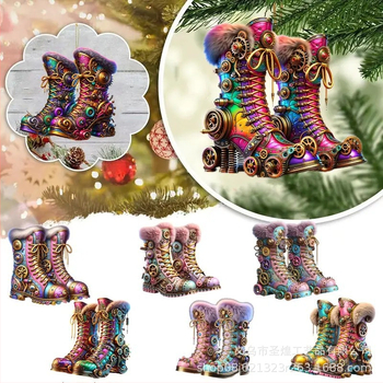 Трансгранични нови 16 броя коледни креативни пънк цветни ботуши за дома дървена декорация за парти висулка