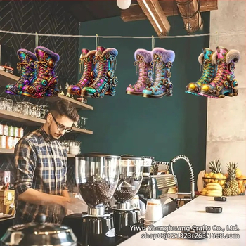 Трансгранични нови 16 броя коледни креативни пънк цветни ботуши за дома дървена декорация за парти висулка