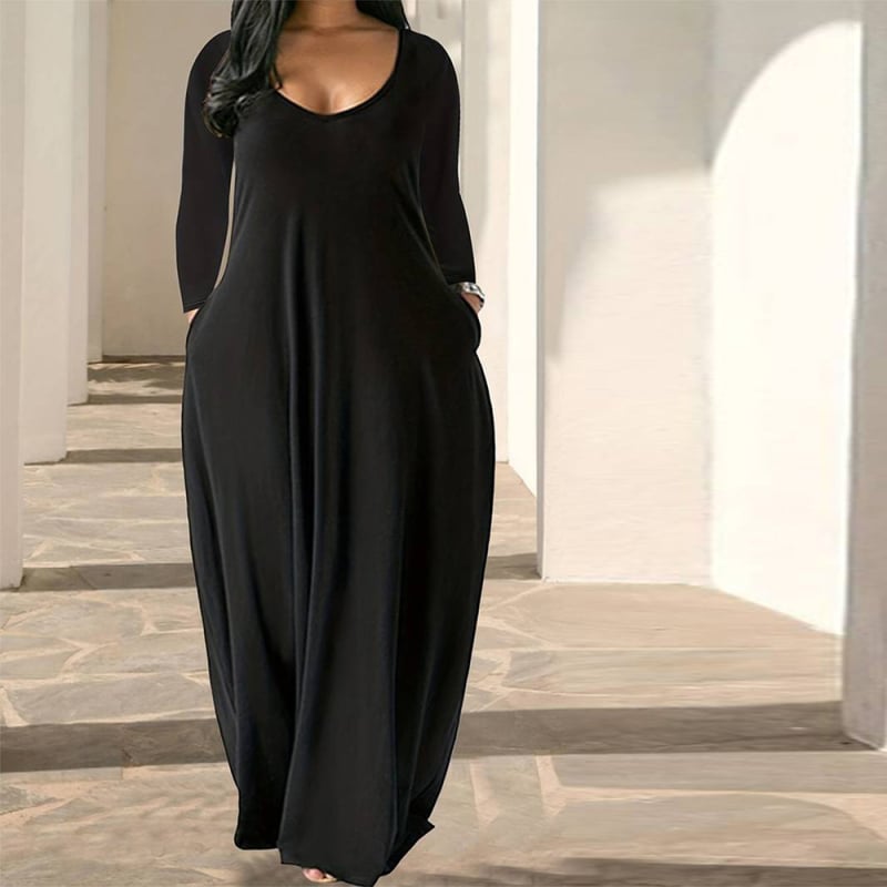 Jeseň/Zima 2024, Dámske jednoduché šaty s výstrihom do U, voľné, ležérne, úzke, pre ženy vo veľkých veľkostiach, cezhraničné, európske a americké