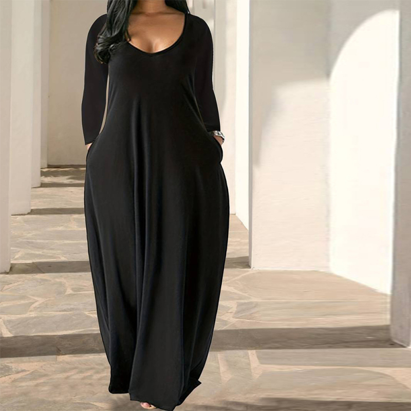 Jeseň/Zima 2024, Dámske jednoduché šaty s výstrihom do U, voľné, ležérne, úzke, pre ženy vo veľkých veľkostiach, cezhraničné, európske a americké