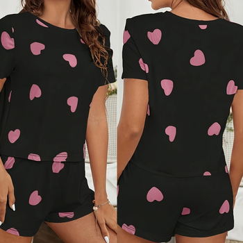Εξωτερικό Εμπόριο Casual Home Wear Διασυνοριακές Γυναικείες Πιτζάμες σε σχήμα καρδιάς με στάμπα, κοντομάνικο σορτς, δύο τεμαχίων, φαρδύ κοστούμι plus size