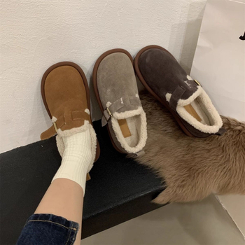 „Birkan“ moteriški batai su vilnos pamušalu, minkštu padu, 2023 m. nauji, vintažiniai, rudens ir žiemos batai, storu padu, pupelių formos, plokščiapadžiai, šilti, „Maomao“ medvilniniai batai.