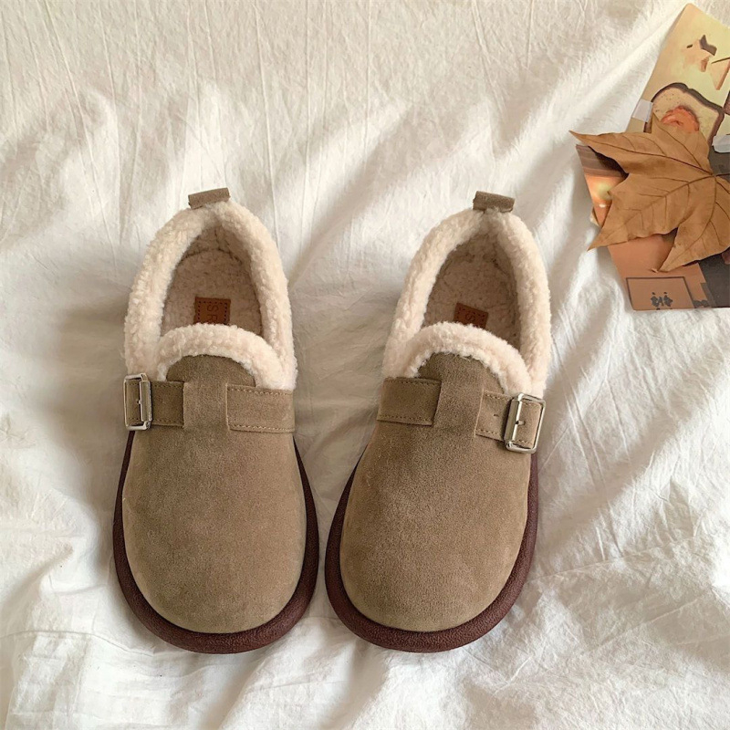 Birkan Shoes с поларена подплата, дамски мека подметка, нови винтидж обувки за есен и зима 2023, дебела подметка, плоски, топли памучни обувки Maomao