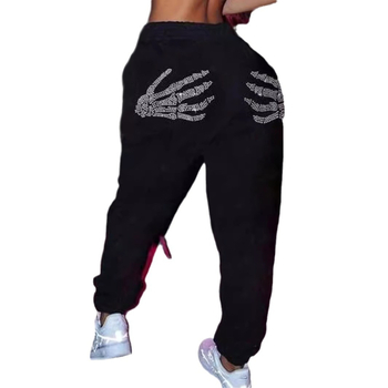Amazon AliExpress Европейски и американски нови панталони с подплата от полар, удебелен череп, горещи диаманти, ежедневни панталони за Хелоуин