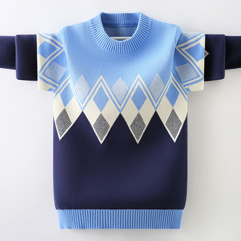 Jesenski i zimski dječji džemper s okruglim izrezom, dječji džemper srednje i velike veličine, dječji dijamantni pamučni džemper, dječji top, zadebljana moda