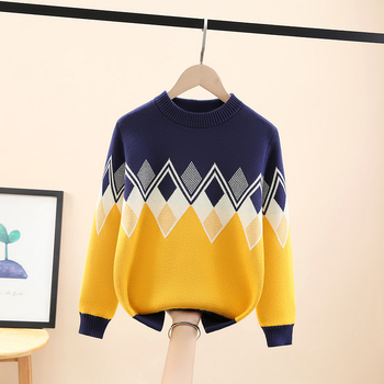 Φθινοπωρινό και Χειμερινό Πουλόβερ με Στρογγυλή Λαιμόκοψη για Αγόρια, Παιδικό Πουλόβερ μεσαίου και μεγάλου μεγέθους, Παιδικό Πουλόβερ με Διαμάντια από Βαμβάκι, Χοντρό, Μοντέρνο Μπλούζα για Αγόρια