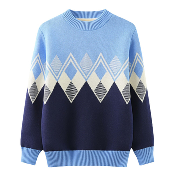Φθινοπωρινό και Χειμερινό Πουλόβερ με Στρογγυλή Λαιμόκοψη για Αγόρια, Παιδικό Πουλόβερ μεσαίου και μεγάλου μεγέθους, Παιδικό Πουλόβερ με Διαμάντια από Βαμβάκι, Χοντρό, Μοντέρνο Μπλούζα για Αγόρια