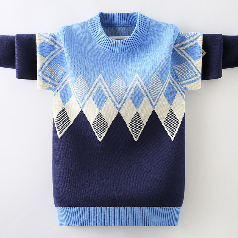 Jesenski i zimski dječji džemper s okruglim izrezom, dječji džemper srednje i velike veličine, dječji dijamantni pamučni džemper, dječji top, zadebljana moda