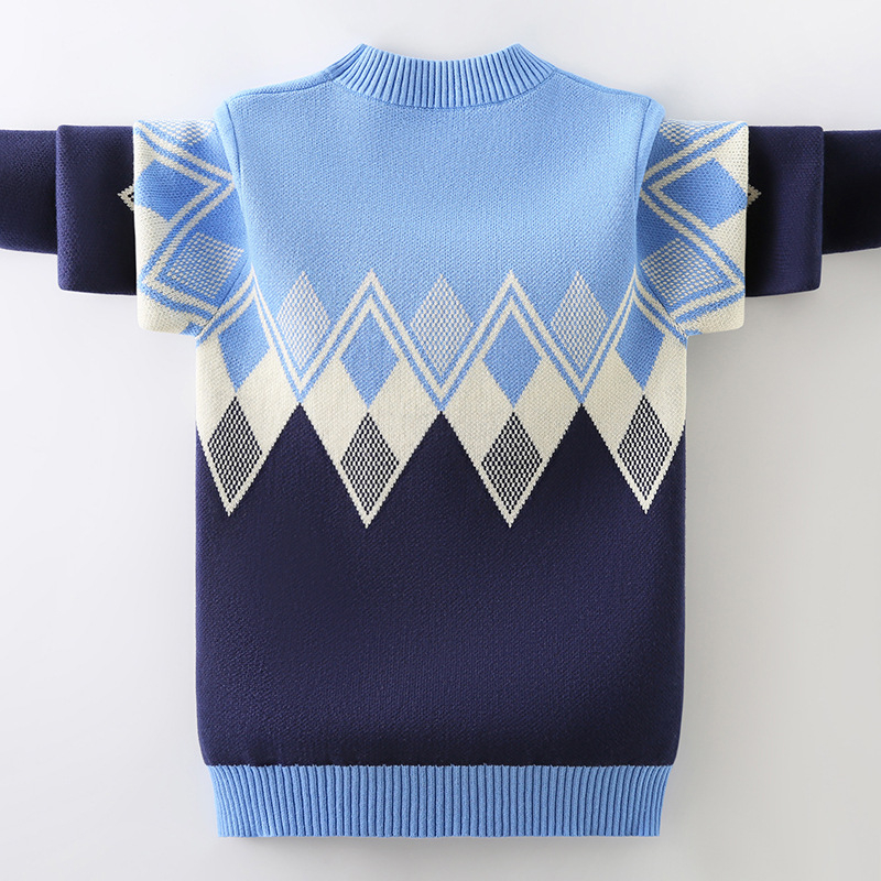 Jesenski i zimski dječji džemper s okruglim izrezom, dječji džemper srednje i velike veličine, dječji dijamantni pamučni džemper, dječji top, zadebljana moda
