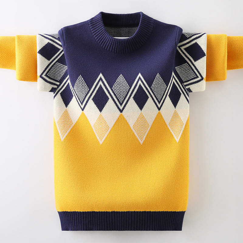 Jesenski i zimski dječji džemper s okruglim izrezom, dječji džemper srednje i velike veličine, dječji dijamantni pamučni džemper, dječji top, zadebljana moda