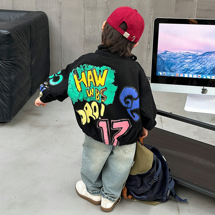 Памучно палто за момчета с графити, пролетно-есенно 2024, ново детско, красиво и модерно яке