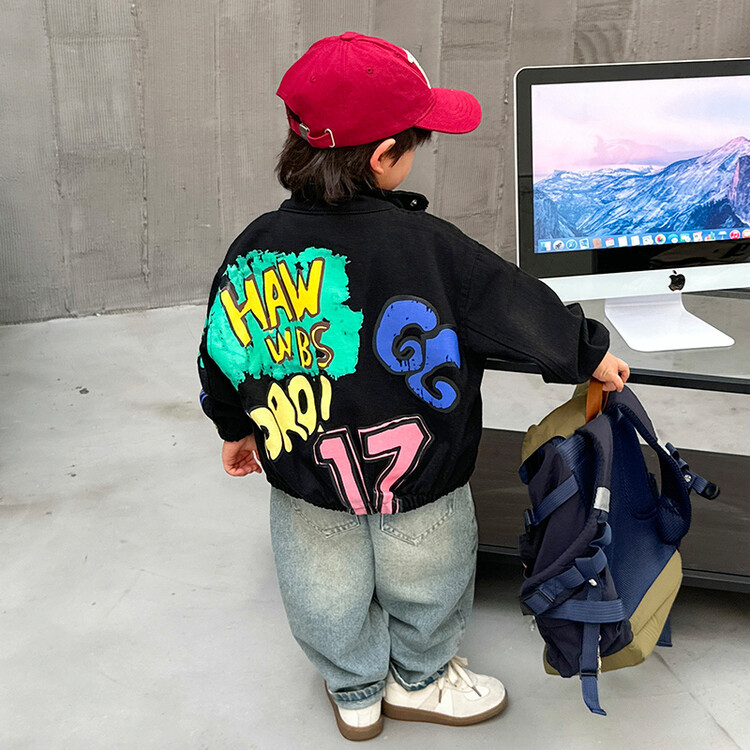 Памучно палто за момчета с графити, пролетно-есенно 2024, ново детско, красиво и модерно яке