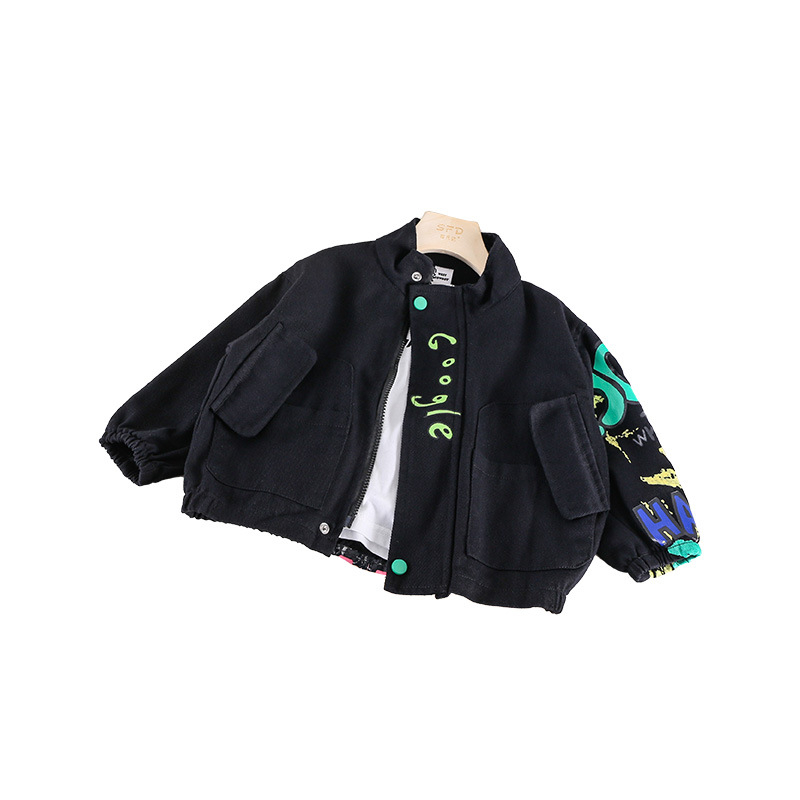 Памучно палто за момчета с графити, пролетно-есенно 2024, ново детско, красиво и модерно яке