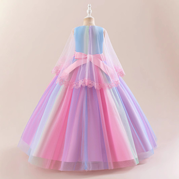 Φόρεμα με ντεγκραντέ ουράνιο τόξο για κορίτσια, μακρύ παιδικό φόρεμα με φιόγκο και πλέγμα, φόρεμα για πάρτι χορού για κορίτσια