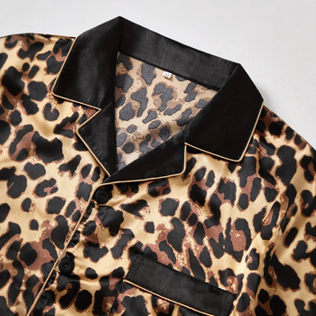 Ανδρικό κοστούμι πιτζάμας με λεοπάρ μοτίβο και κοντό μανίκι και σορτς, άνετο και φιλικό προς το δέρμα, άνετο casual ντύσιμο για άνδρες