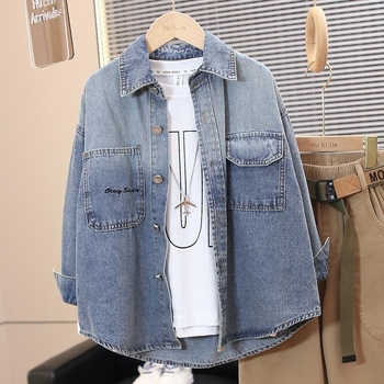 Chlapčenská džínsová košeľa 2025 Jar a jeseň Nový westernový štýl Veľký detský kabát Džínsový top s dlhým rukávom Chlapčenská gradientová košeľa