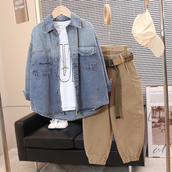 Chlapčenská džínsová košeľa 2025 Jar a jeseň Nový westernový štýl Veľký detský kabát Džínsový top s dlhým rukávom Chlapčenská gradientová košeľa