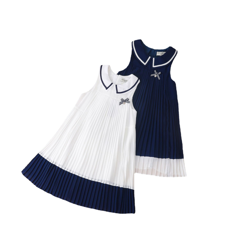 Djevojačka šifonska haljina, ljetna gotova haljina u korejskom stilu, srednje i velike dječje pamučne haljine bez rukava, široka dječja plisirana suknja od čistog pamuka