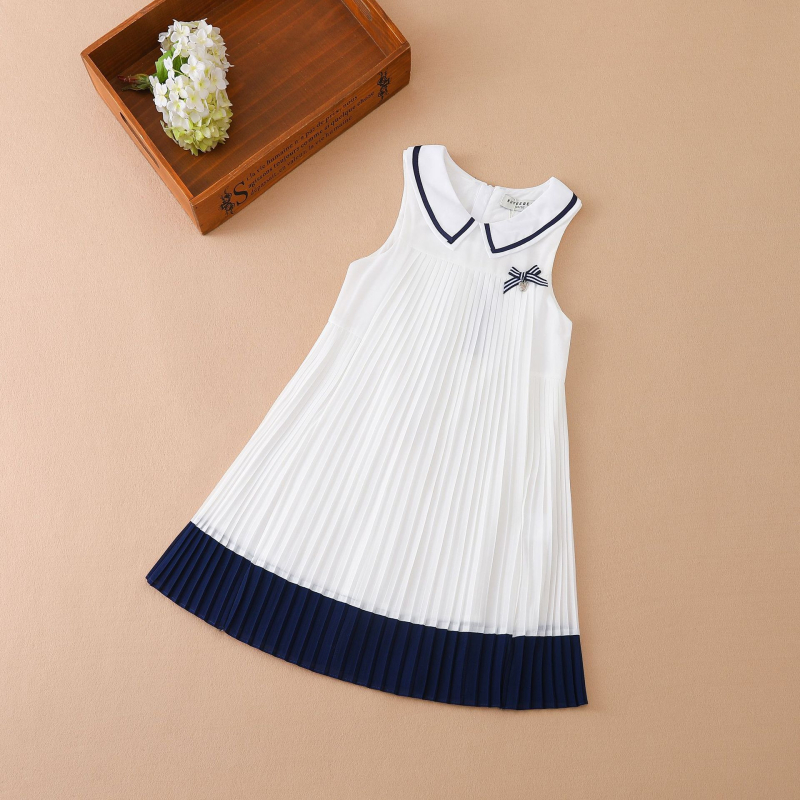 Djevojačka šifonska haljina, ljetna gotova haljina u korejskom stilu, srednje i velike dječje pamučne haljine bez rukava, široka dječja plisirana suknja od čistog pamuka