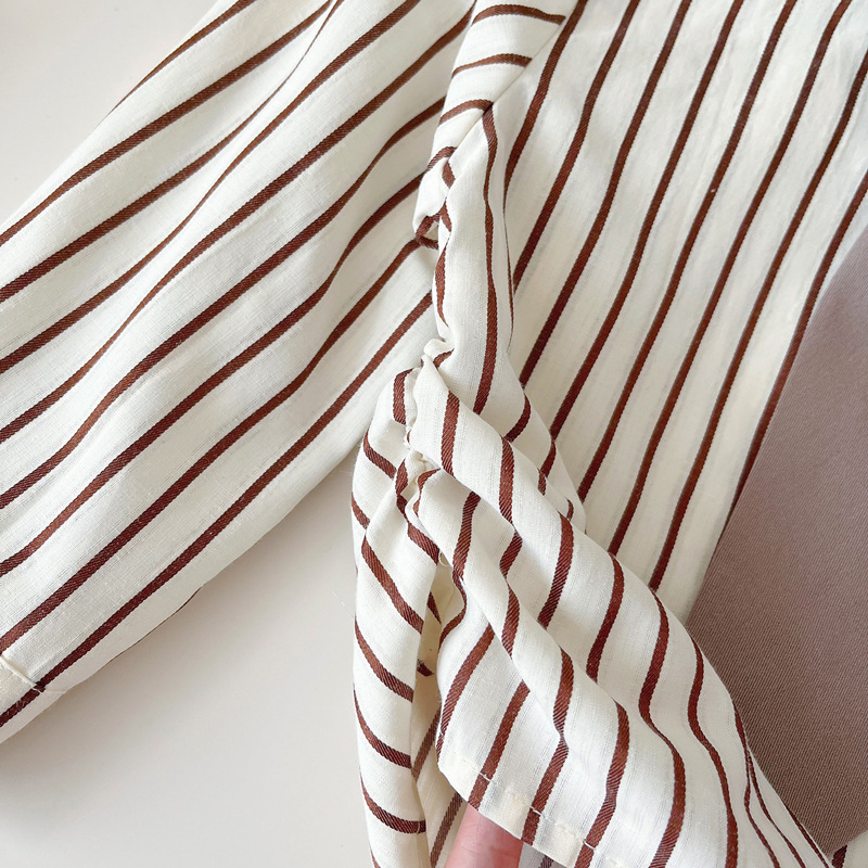 Jesenné dievčenské šaty v štýle vysokej školy 2024, štýlová pruhovaná košeľa, skladaná sukňa, dvojdielna súprava