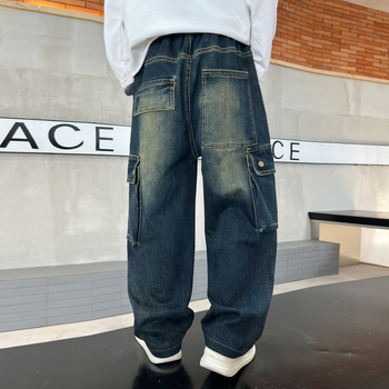 Τζιν εργασίας σε ίσια γραμμή για αγόρια, άνοιξη και φθινόπωρο, 2025, νέα, μεσαία και μεγάλα, όμορφα παιδικά παντελόνια χονδρικής, μοντέρνα και δροσερά