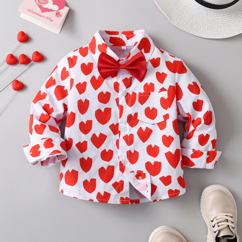 2025. aasta uus piiriülene kevad-suvise stiiliga poiste punane armastuseprindiga pikkade varrukatega särk