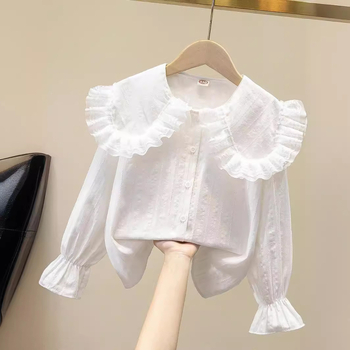 Djevojačka košulja od pamučnog žakarda s velikim reverom, dječja košulja u osnovnom školskom stilu, dugi rukav Sweet Joker