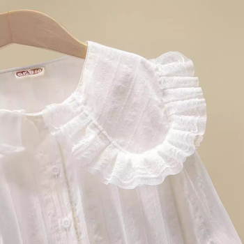 Djevojačka košulja od pamučnog žakarda s velikim reverom, dječja košulja u osnovnom školskom stilu, dugi rukav Sweet Joker