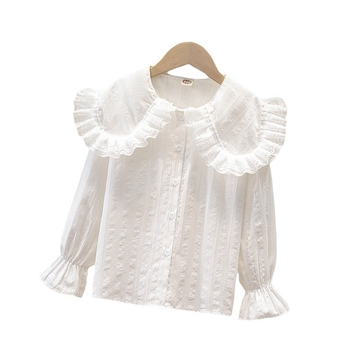 Djevojačka košulja od pamučnog žakarda s velikim reverom, dječja košulja u osnovnom školskom stilu, dugi rukav Sweet Joker