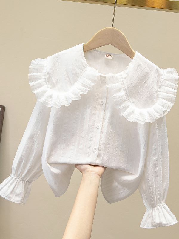 Djevojačka košulja od pamučnog žakarda s velikim reverom, dječja košulja u osnovnom školskom stilu, dugi rukav Sweet Joker