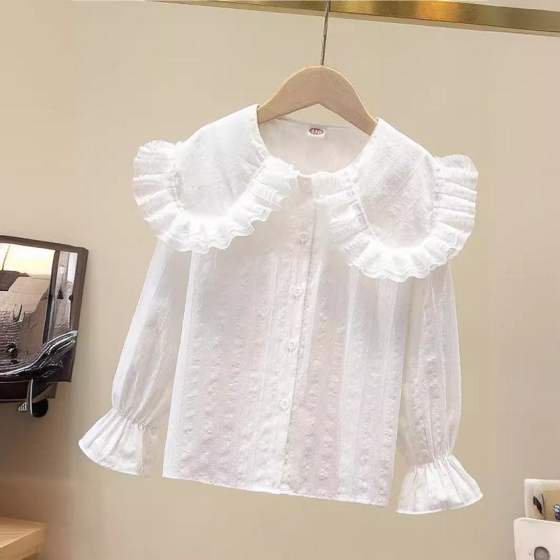 Djevojačka košulja od pamučnog žakarda s velikim reverom, dječja košulja u osnovnom školskom stilu, dugi rukav Sweet Joker