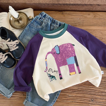 Тениска с дълъг ръкав за момчета, есен 2025, нова, детска, мека, ежедневна, с анимационен филм, универсална, модерен топ с реглан ръкав