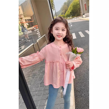 Dievčenské tričko s dlhým rukávom, jarné a jesenné tričko s nafúknutými rukávmi, jarný a jesenný top, dámske detské módne tričko v západnom štýle, kórejský štýl, jesenné tričko